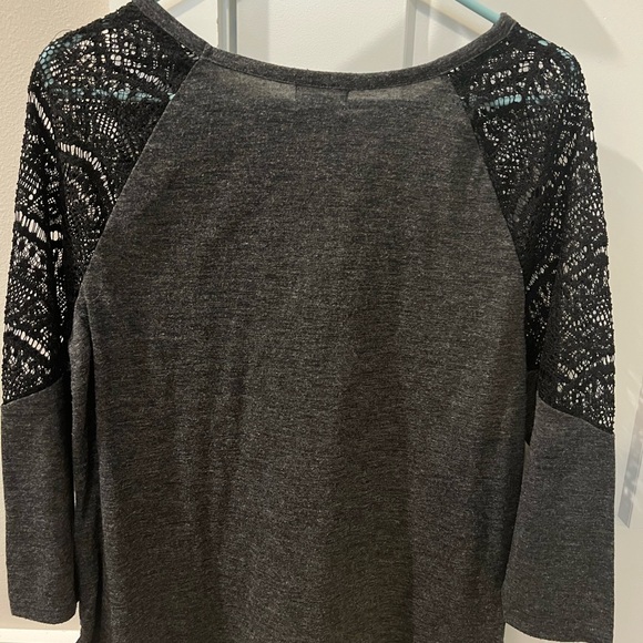 Old Navy Dark Gray Sweater with Black Lace Shoulders - Picture 2 of 3